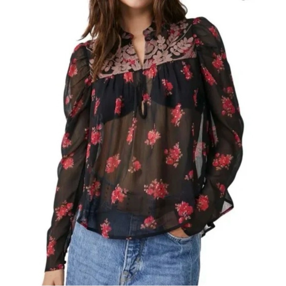 Free People Patricia Embroidered Blouse Night Sky Combo Colorway Boho romantic L